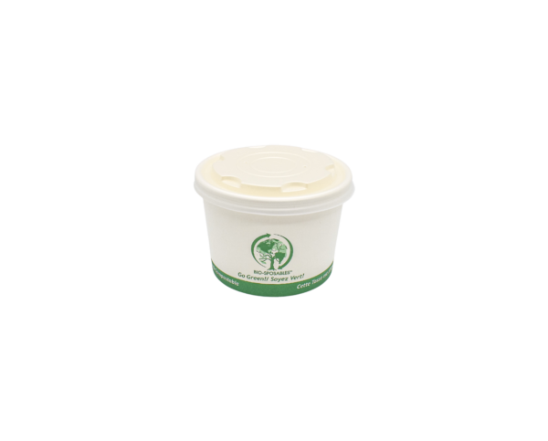 white compostable food tub container with green ink