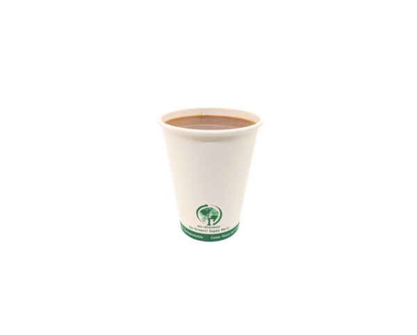 white compostable cup with coffee