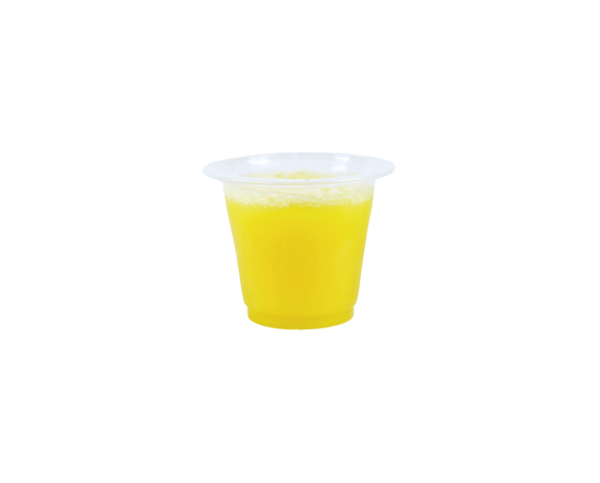 compostable cold cup with yellow juice inside