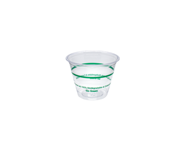compostable clear cold cup with green ink