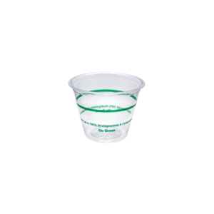 compostable clear cold cup with green ink