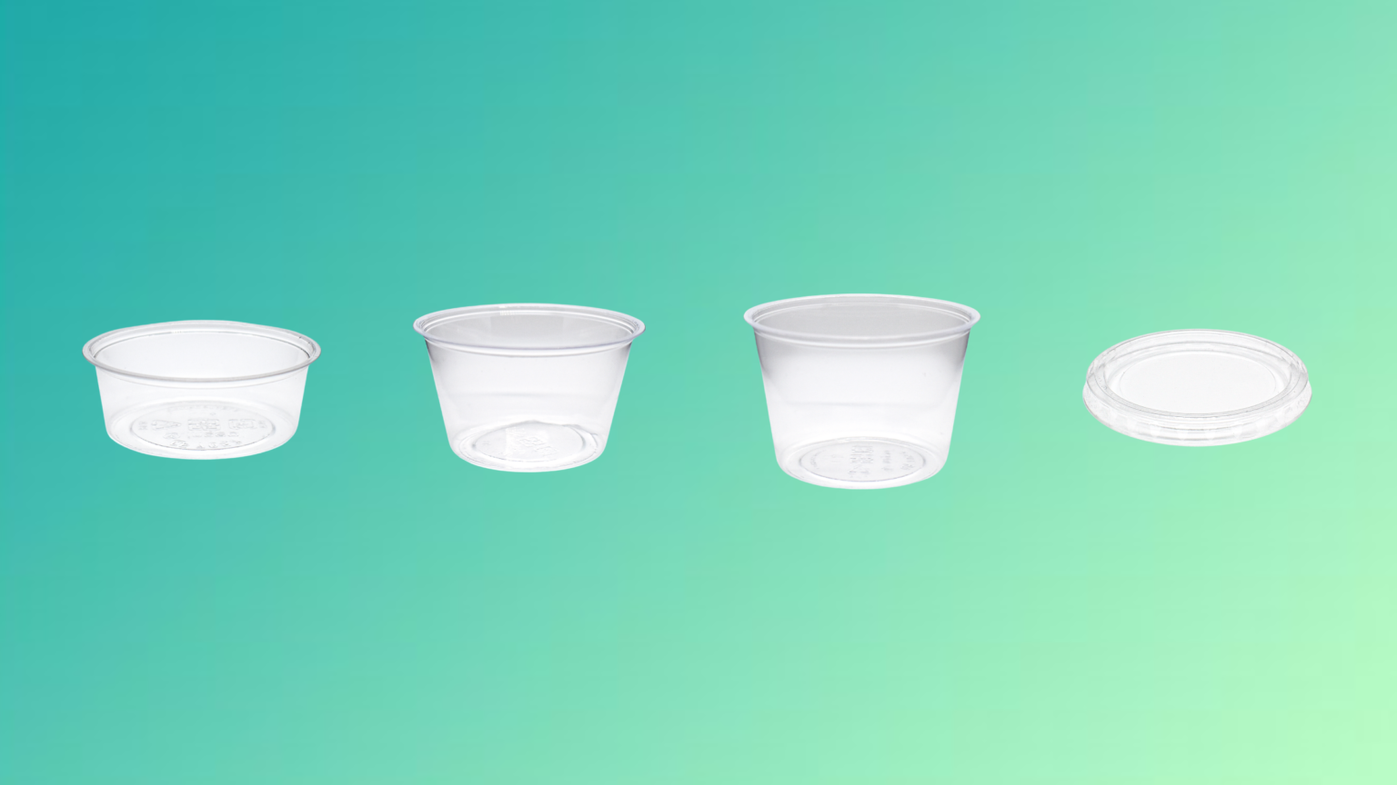 compostable clear cold cups with green gradient background