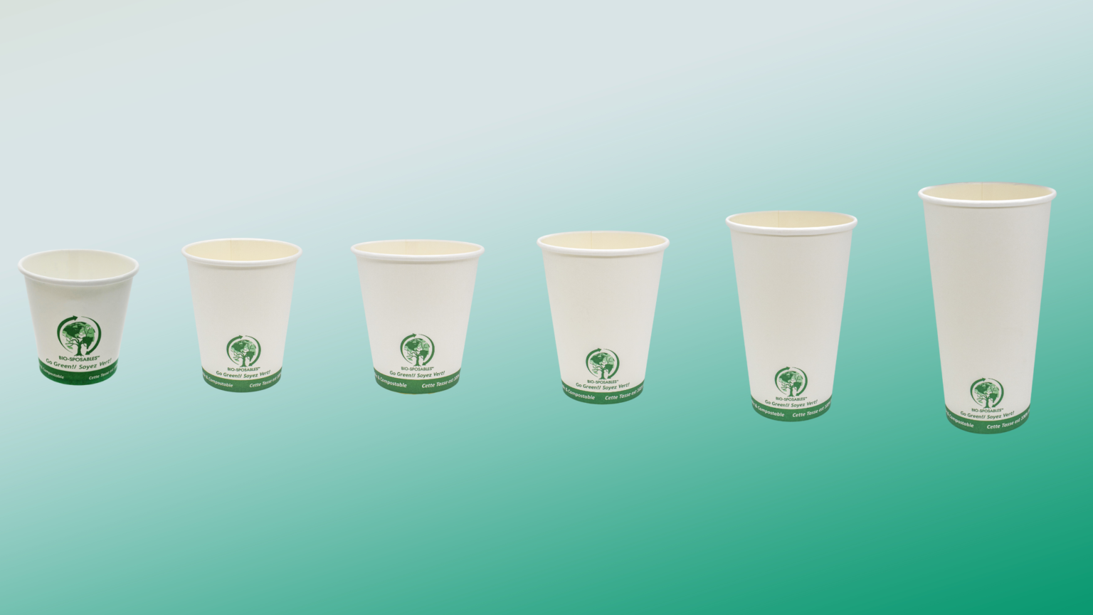 compostable white hot cups with green ink