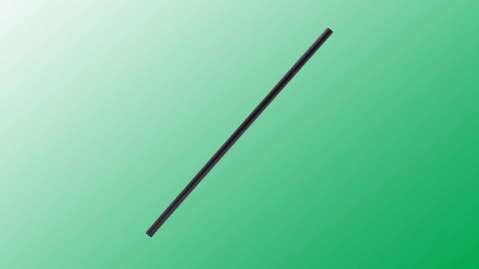 compostable black straw with green gradient background