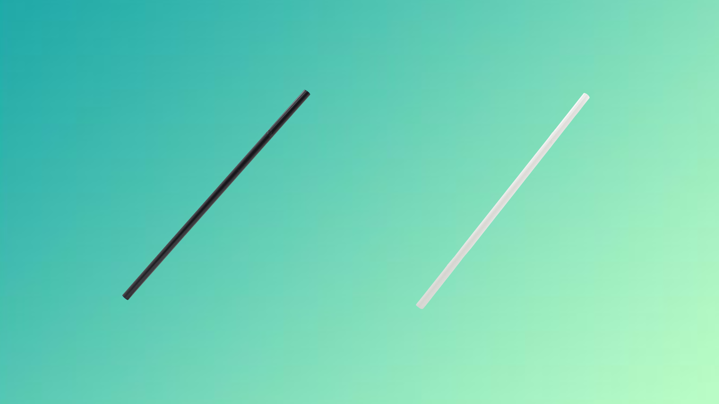 compostable white and black straws with green gradient background