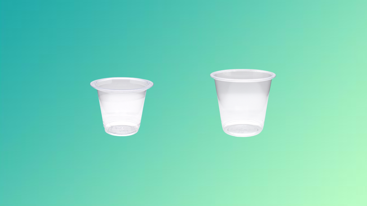 compostable clear cold cups with green gradient background